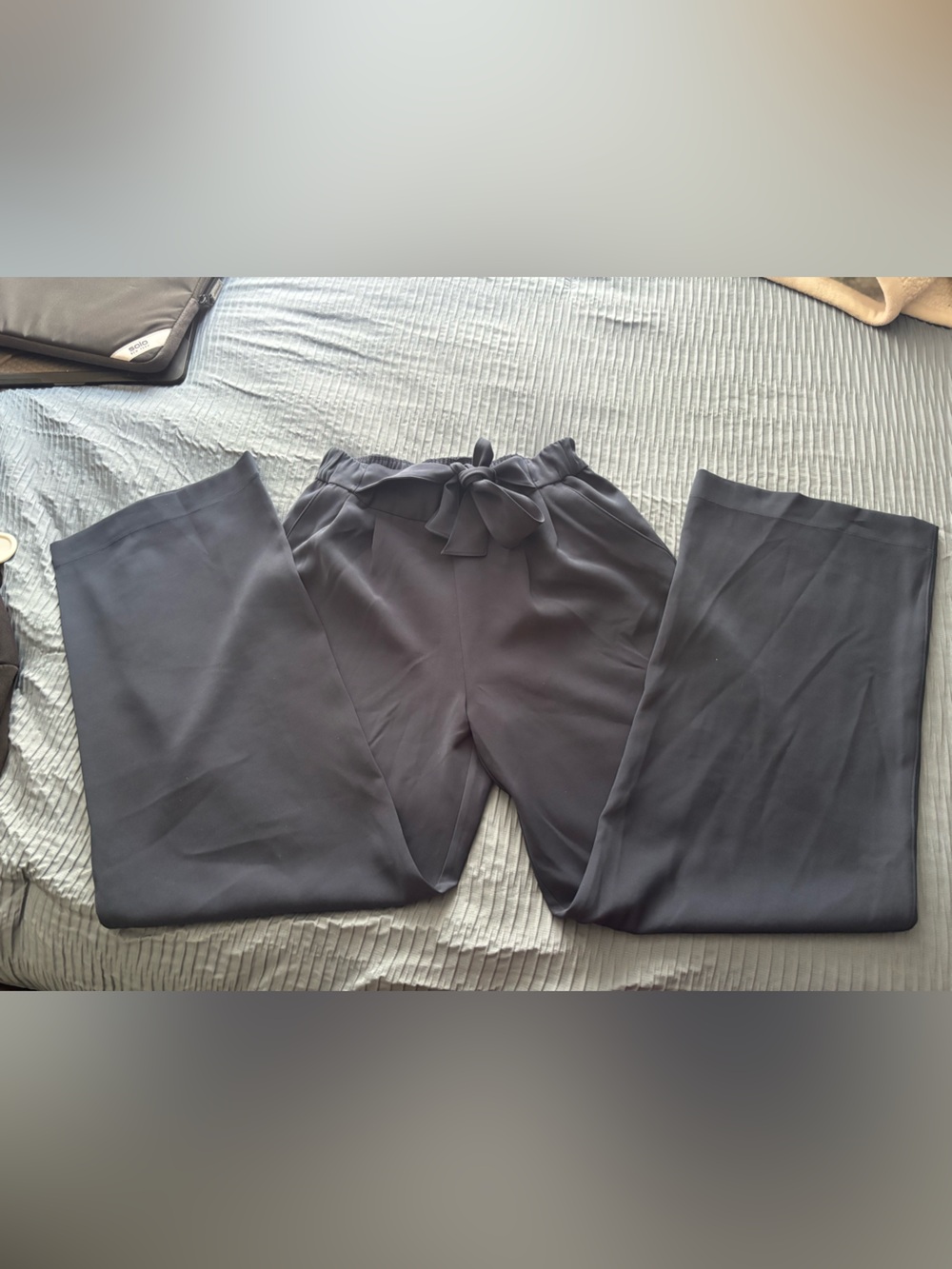 Lululemon Woven Noir Dress Pants Womens 6 navy blue High Wide Leg Tie Belt - Picture 2 of 7